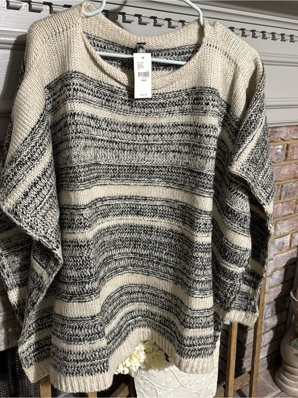 Lane Bryant Cream & Black Striped Knit Sweater